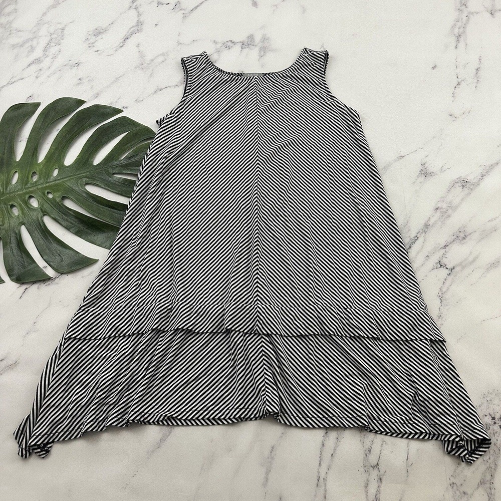 Habitat Womens Tunic Shift Dress Size S Black White Striped Sleeveless Swing